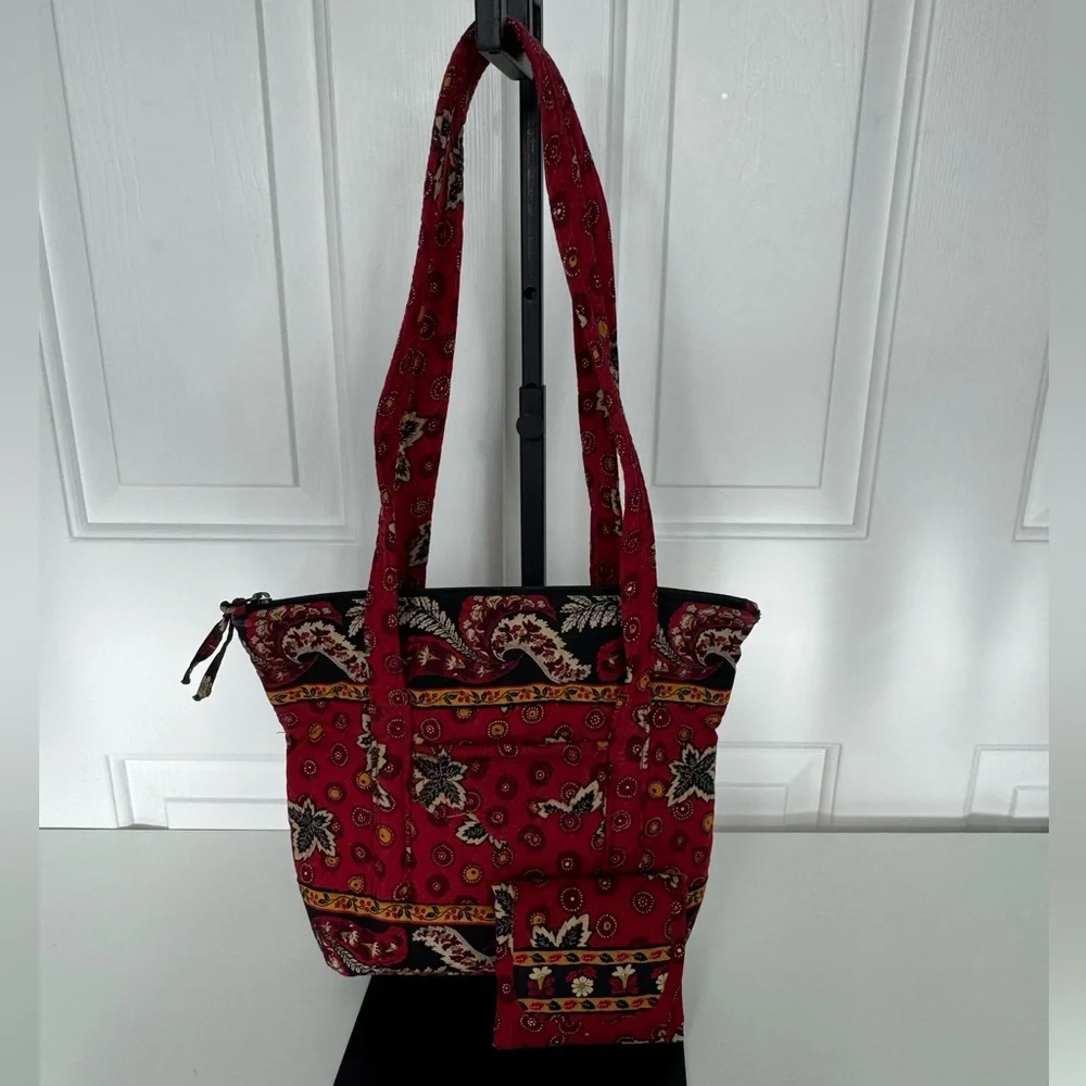 Retired Vera Bradley Provincial Red‎ Maple Leaf Villager Tote Bag And Wallet